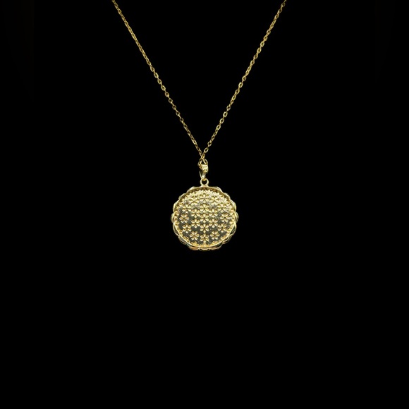 Pastel Enamel Flower Pendant w/ Faux Pearl Accents on Stainless Gold Tone Chain - Picture 4 of 12